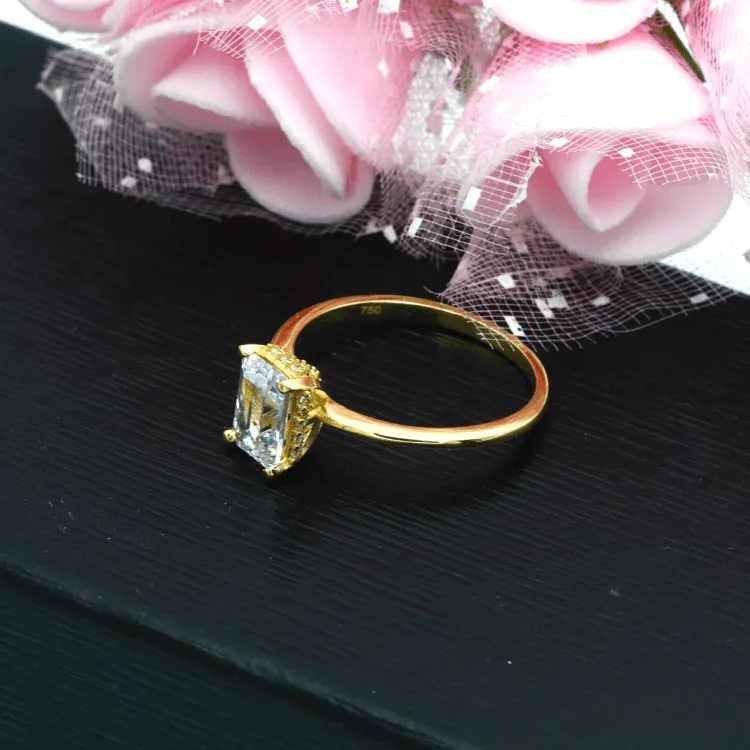 Real Gold Rectangle Side Stone Engagement and Wedding Ring 0206 (SIZE 5.5) R2207