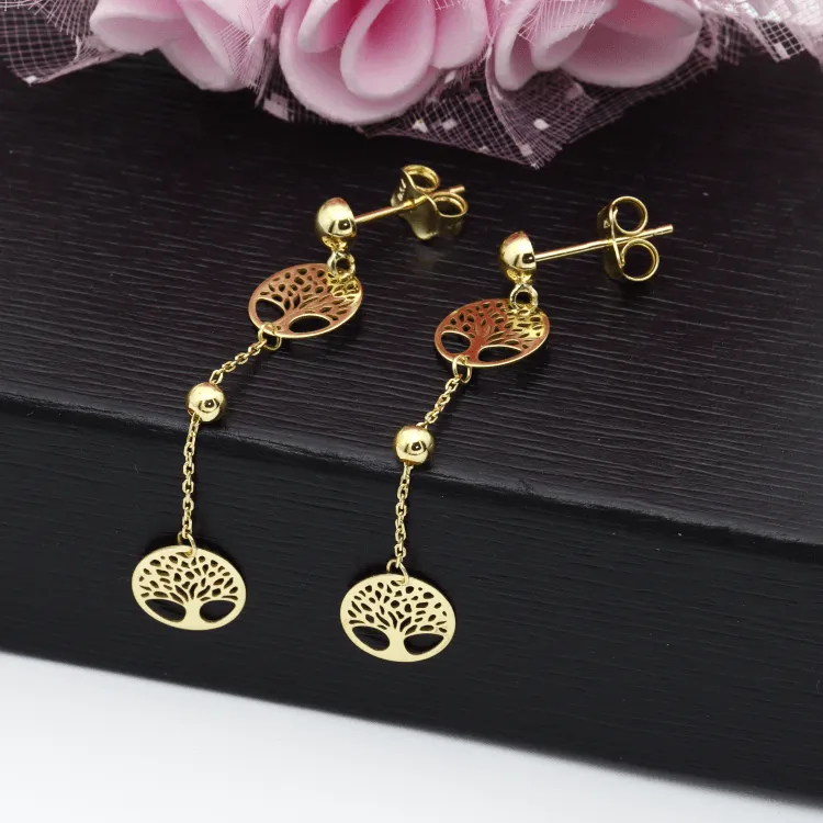 Real Gold Tree Hanging Stud Earring Set 0239-111 E1713