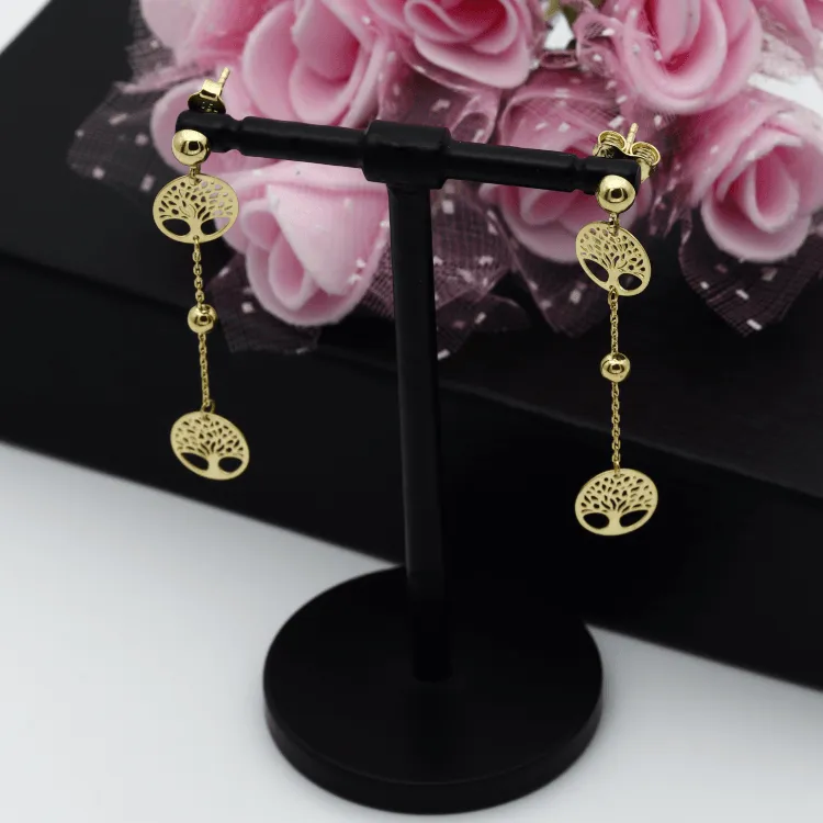 Real Gold Tree Hanging Stud Earring Set 0239-111 E1713