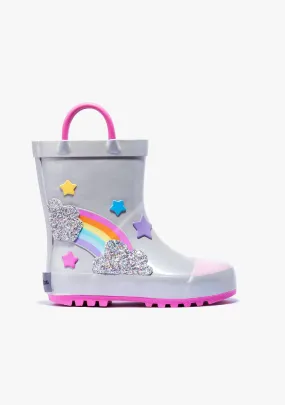 Silver rainbow rain boots