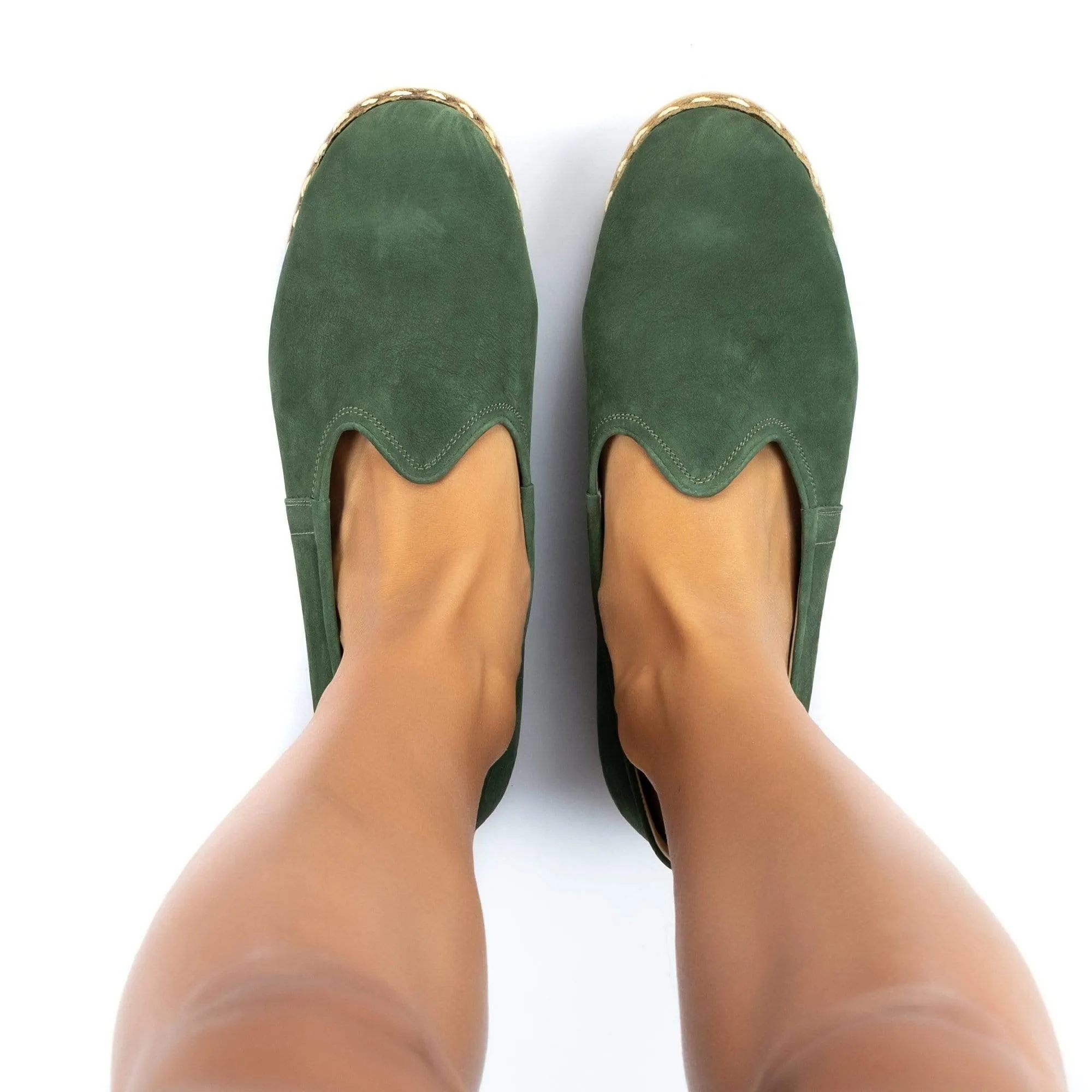 Women's Green Nubucks Slip On Shoes