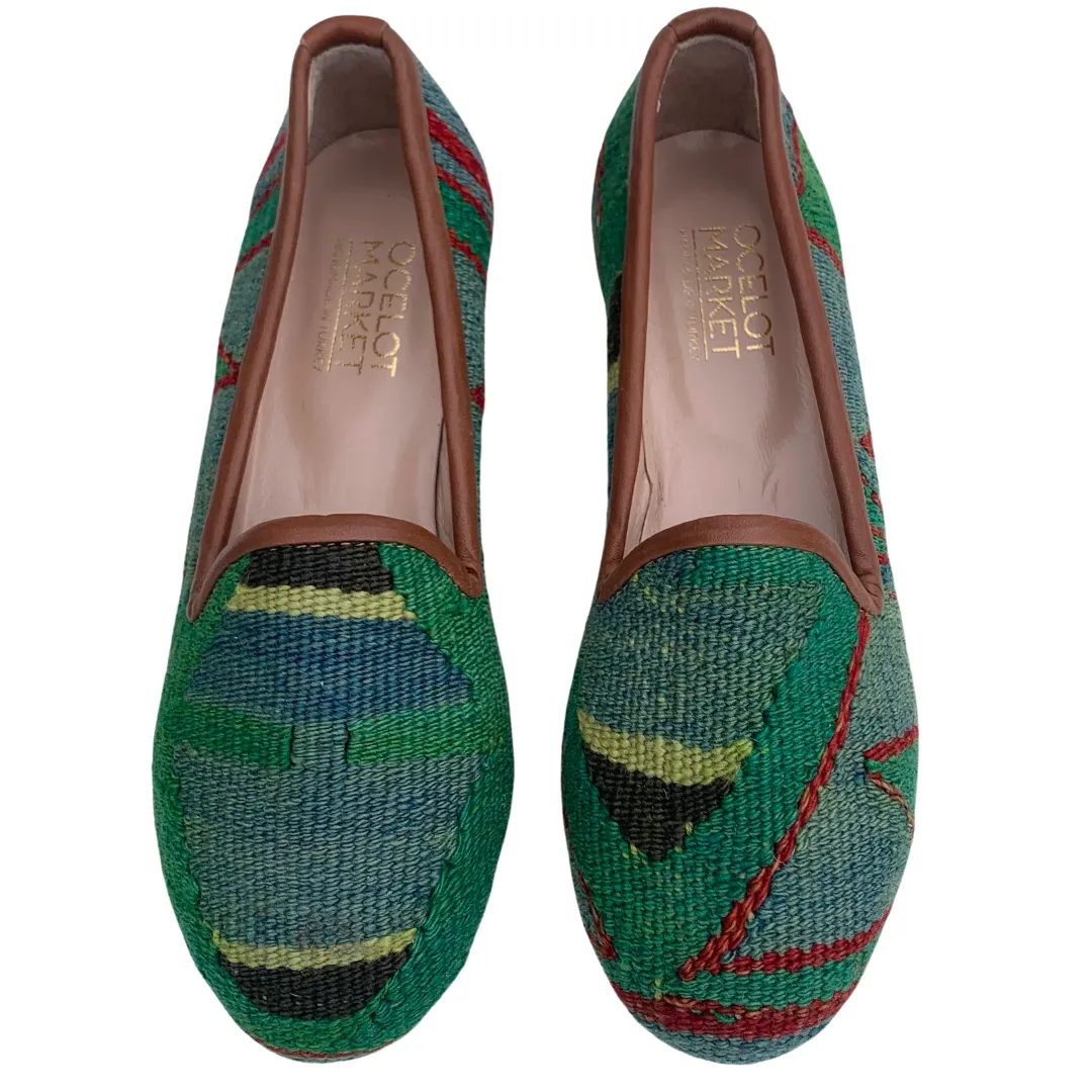 Women's Turkish Kilim Loafers Blue & Green