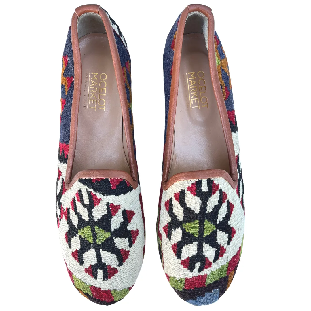 Women's Turkish Kilim Loafers | Cream with Red & Black Pattern