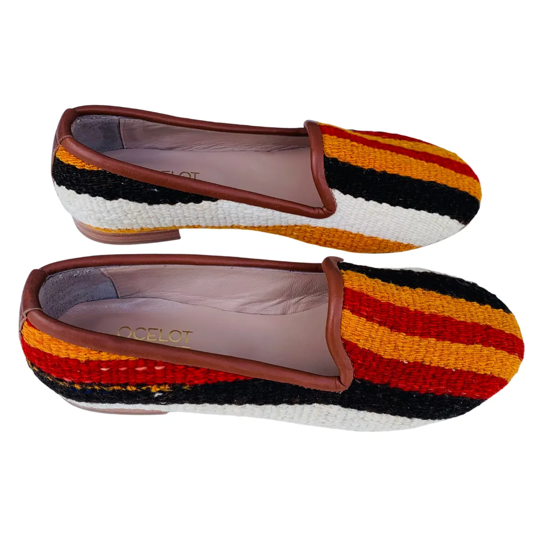 Women's Turkish Kilim Loafers | Orange & Red Stripes