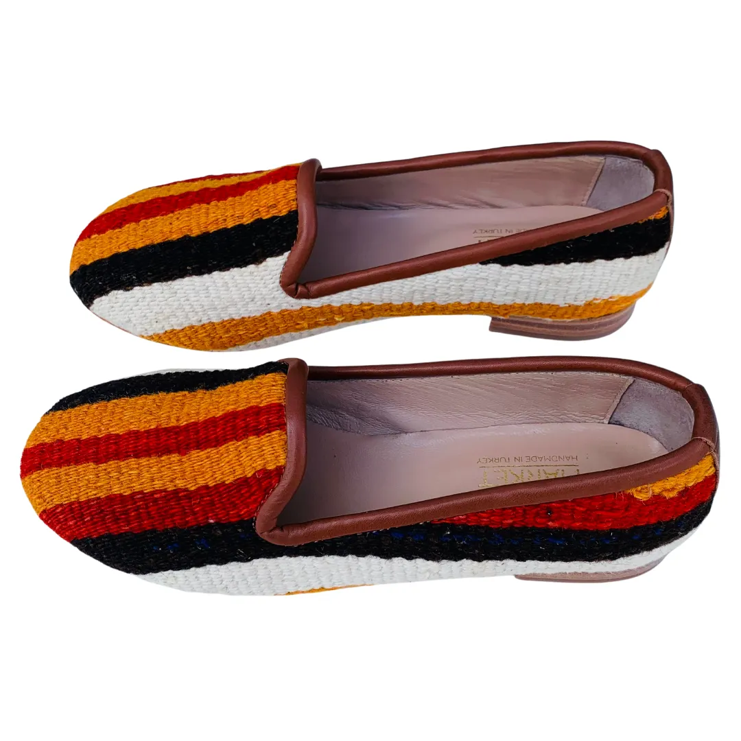 Women's Turkish Kilim Loafers | Orange & Red Stripes